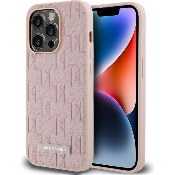 Karl Lagerfeld PU Leather Monogram Metal Logo MagSafe Case for iPhone 14 Pro Max Pink - (KLHMP14XPKHPORPP)
