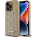 Karl Lagerfeld PU Leather Monogram Metal Logo MagSafe Case for iPhone 15 Pro Max Beige - (KLHMP15XPKHPORPE)