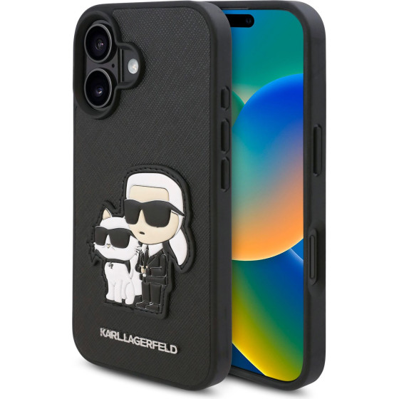 Karl Lagerfeld PU Saffiano Karl and Choupette Case for iPhone 16 Plus Black - (KLHCP16MSANKCPK)