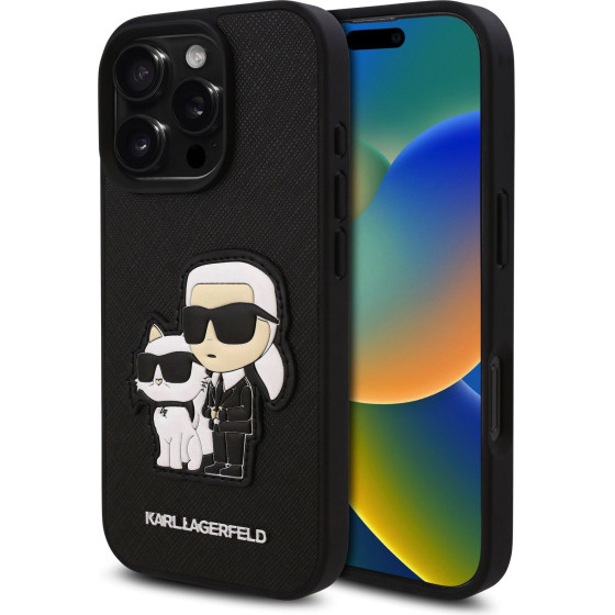 Karl Lagerfeld PU Saffiano Karl and Choupette Case for iPhone 16 Pro Black - (KLHCP16LSANKCPK)