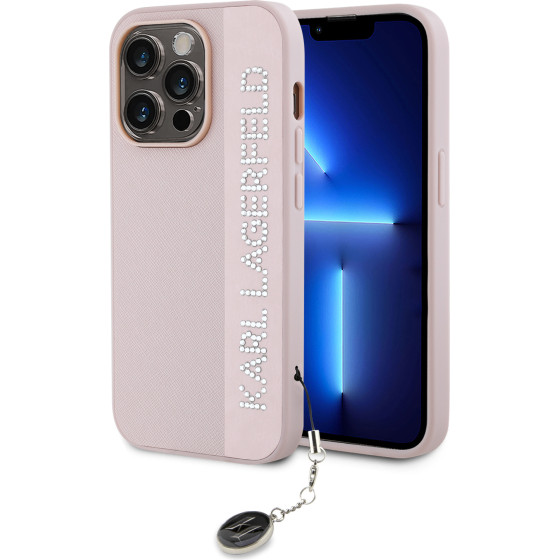 Karl Lagerfeld PU Saffiano Rhinestone Charm Case for iPhone 14 Pro Pink - (KLHCP14LPSAKDGCP)