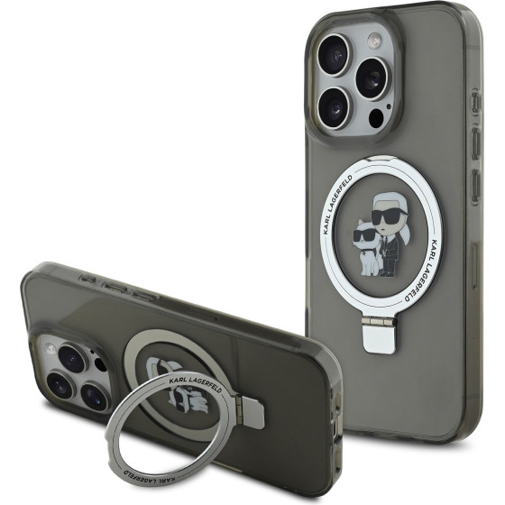 Karl Lagerfeld Ringstand Karl and Choupette MagSafe Case for iPhone 16 Pro Max Black - (KLHMP16XHMRSKCK)