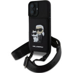 Karl Lagerfeld Saffiano Crossbody Strap Karl and Choupette Case for iPhone 16 Black - (KLHCP16SCSAKCPMK)