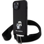 Karl Lagerfeld Saffiano Crossbody Strap Metal Karl and Choupette Case for iPhone 15 Black - (KLHCP15SSAKCPBK)