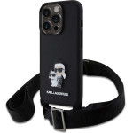 Karl Lagerfeld Saffiano Crossbody Strap Metal Karl and Choupette Case for iPhone 15 Pro Black - (KLHCP15LSAKCPBK)