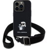 Karl Lagerfeld Saffiano Crossbody Strap Metal Karl and Choupette Case for iPhone 15 Pro Black - (KLHCP15LSAKCPBK)
