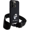 Karl Lagerfeld Saffiano Crossbody Strap Metal Karl and Choupette Case for iPhone 15 Pro Black - (KLHCP15LSAKCPBK)