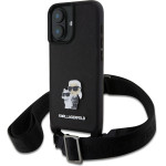 Karl Lagerfeld Saffiano Crossbody Strap Metal Karl and Choupette Case for iPhone 16 Plus Black - (KLHCP16MSAKCPBK)