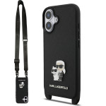 Karl Lagerfeld Saffiano Crossbody Strap Metal Karl and Choupette Case for iPhone 17 Black - (KLHCP17SSAKCPBK)