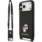 Karl Lagerfeld Saffiano Crossbody Strap Metal Karl and Choupette Case for iPhone 17 Pro Black - (KLHCP17LSAKCPBK)