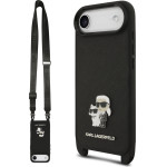 Karl Lagerfeld Saffiano Crossbody Strap Metal Karl and Choupette Case for iPhone Air Black - (KLHCP17MSAKCPBK)