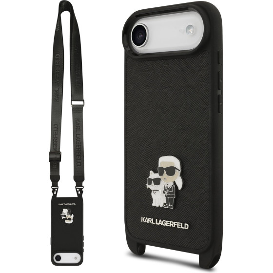 Karl Lagerfeld Saffiano Crossbody Strap Metal Karl and Choupette Case for iPhone Air Black - (KLHCP17MSAKCPBK)