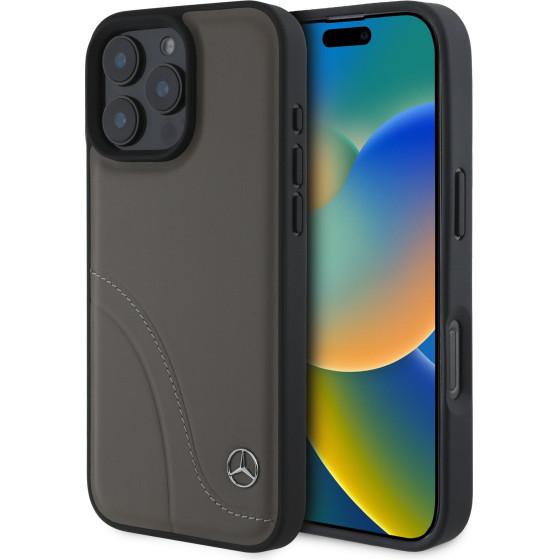 Mercedes Curved Stitches Leather Case for iPhone 16 Pro Brown - (MEHCP16L23RBCSB)