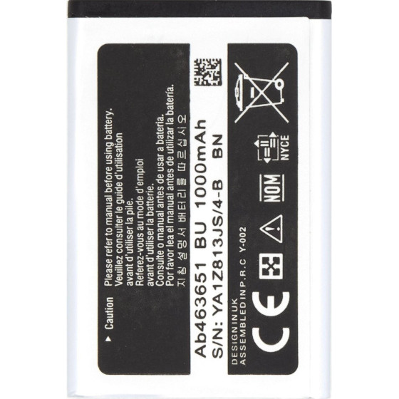 Compatible AB463651BE Battery for Samsung Li-Ion 1000mAh OEM - (57983110810)