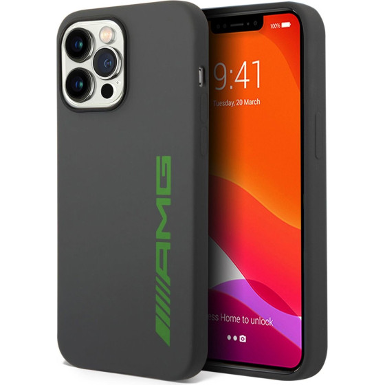 AMG Liquid Silicone Green Logo Case For Iphone 14 Pro Grey - (AMHCP14LSGLGGN)