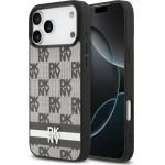 DKNY Pu Leather Checkered Pattern And Stripe Case For Iphone 17 Pro Max Black - (DKHCP17XPCPTSSK)