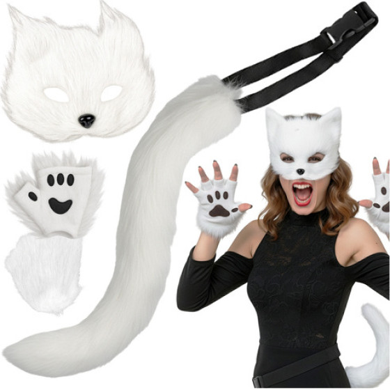 Ruhhy 4-Piece cat/Fox costume, white, 26249 - (18616-0)
