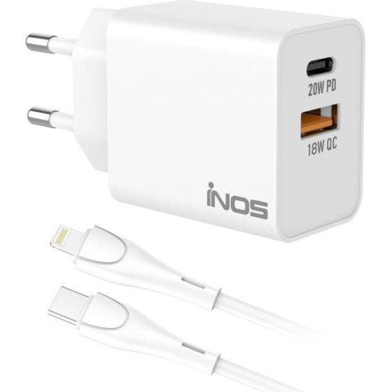 iNOS ��������� �������� ������� �������� �� ����� ����� Usb A & Usb C Pd Qc 3.0 20W & Lightning ������� 1m ����� - (INOSCH-73708, INOSNS-73708)