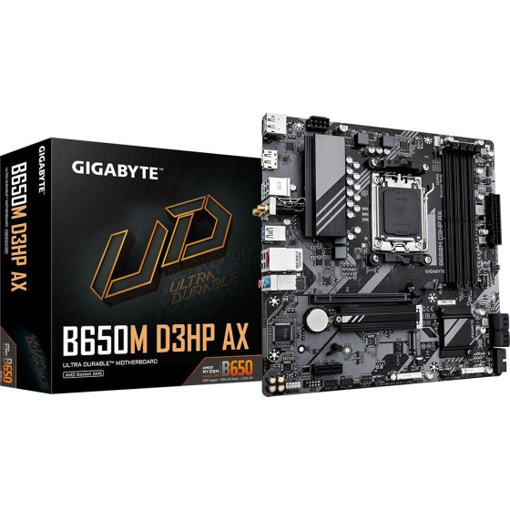 Gigabyte Motherboard - Amd Ryzen 9000 Series CPUs, 5+2+2 Phases VRM, Up To 8000MHz DDR5 (OC), 2xPcie 4.0 M.2, Wifi 6E, 2.5GBe LAN, Usb 3.2 Gen 1 - (B650M D3HP AX)