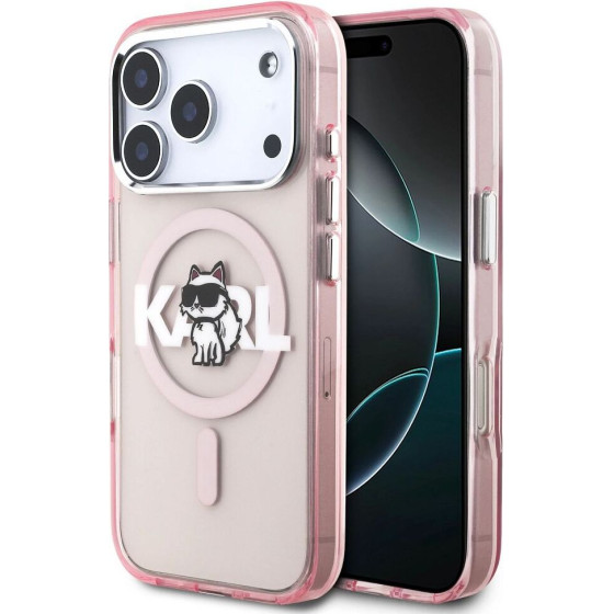 Karl Lagerfeld Case For Iphone 17 Pro Compatible With Magsafe KLHMP17LHgchgkbp (Iml Choupette Sketch Logo) pink