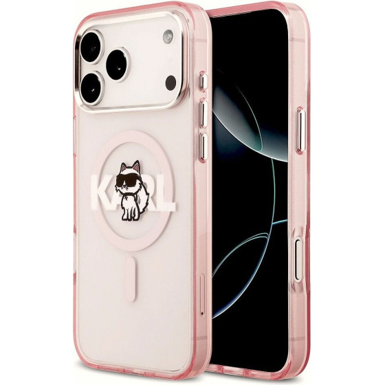 Karl Lagerfeld Case For Iphone 17 Pro Max Compatible With Magsafe KLHMP17XHgchgkbp (Iml Choupette Sketch Logo) pink