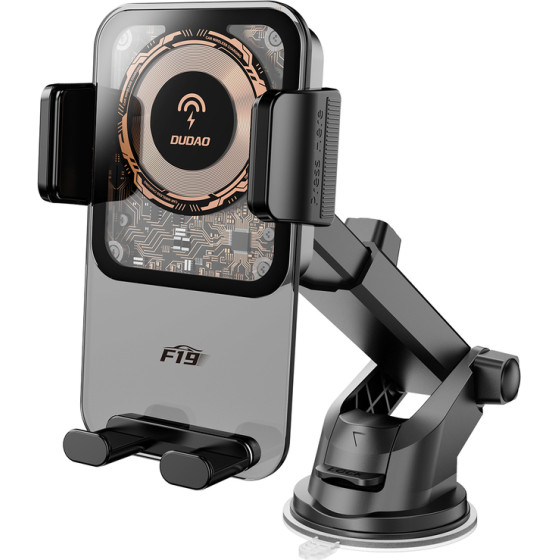 Dudao F19 Clamp Car Holder With 15W Inductive Charger - Black 6977196680986