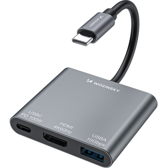 Wozinsky Hub USB-C Pd 100W Hdmi 4K@30Hz USB-A 10GBps - Gray - (WHCH-01)