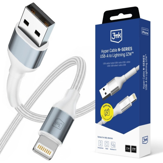 3MK cable Hyper Cable N-Series USB-A Do Lightning 2m 5V/2.4A 12W white