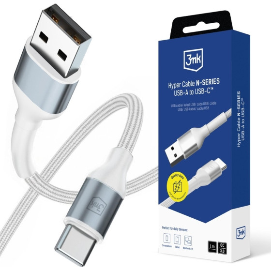3MK cable Hyper Cable N-Series USB-A Do USB-C 1m 9V/2A 18W white
