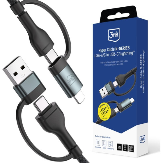 3MK cable Hyper Cable N-Series USB-A/USB-C Do USB-C/Lightning 1.2m 9V/2A 60W
