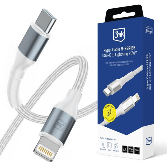 3MK cable Hyper Cable N-Series USB-C Do Lightning 1m 9V/2A 20W white