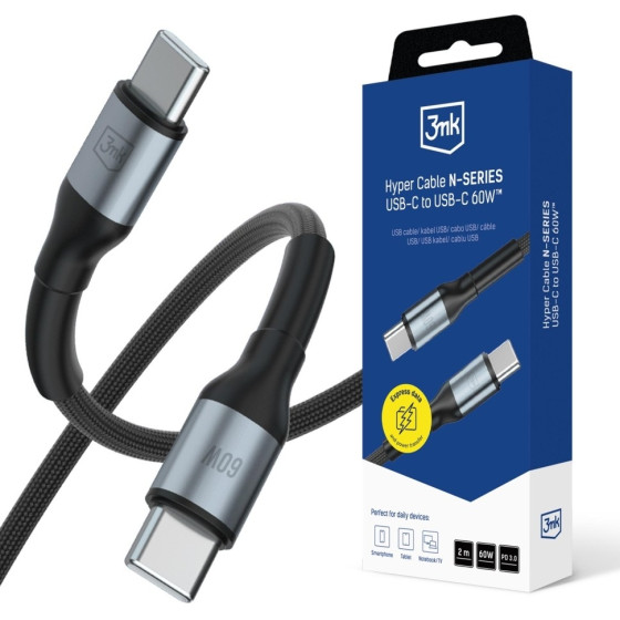3MK cable Hyper Cable N-Series USB-C Do USB-C 2m 20V/3A 60W black