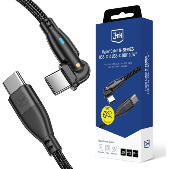 3MK cable Hyper Cable N-Series USB-C Do USB-C 2m 20V/3A 60W black