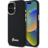 Guess Iphone 16 6.1 Black Hardcase Silicone Script Metal Logo & Frame - (GUHCP16SSMBSLK)