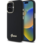 Guess Iphone 16 6.1 Black Hardcase Silicone Script Metal Logo & Frame - (GUHCP16SSMBSLK)