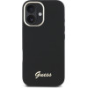 Guess Iphone 16 6.1 Black Hardcase Silicone Script Metal Logo & Frame - (GUHCP16SSMBSLK)