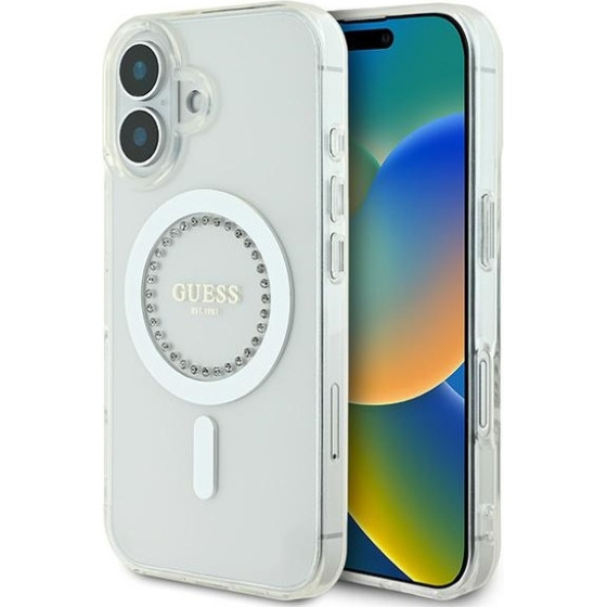 Guess Iphone 16 Plus 6.7 White Hardcase Iml Rhinestones Magsafe - (GUHMP16MPFTDTEH)
