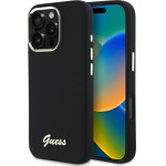 Guess Iphone 16 Pro Max 6.9 Black Hardcase Silicone Script Metal Logo & Frame - (GUHCP16XSMBSLK)