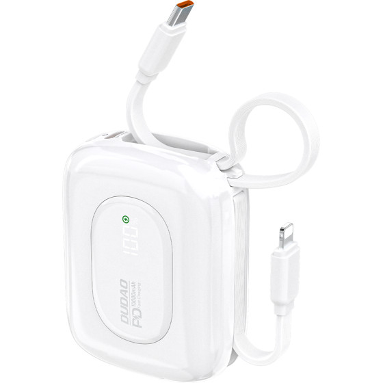 Dudao K32 22.5W 10000 Mah Powerbank With Built-In USB-C/ Lightning Cable - White - (K32 white)