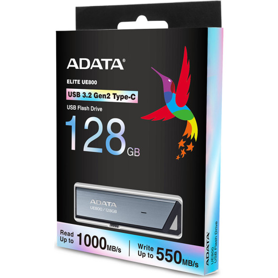 Adata - Memory Stick UE800 - Type-C (Usb 10Gbps), 128GB, Up To 1000/550MB/s, Metal Texture - Silver - (AELI-UE800-128G-CSG)