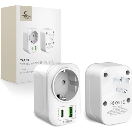 Tech-Protect TA100 Travel Adapter Us To Eu WHITE