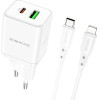 Borofone Wall Charger BN7, 20W, 3A, 1 x USB-A - 1 x USB-C, With Lightning Cable, White