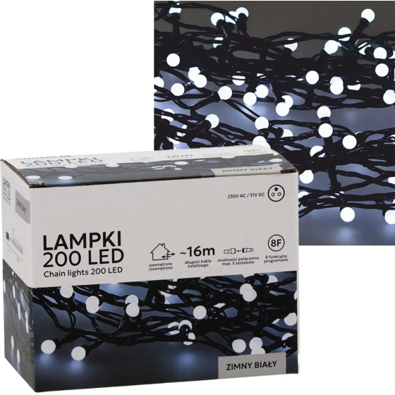 EXTRALINK Led Fairy Lights, 200L Cold White Balls, Length 3 + 16 m - (EX.73226)