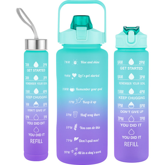 EXTRALINK | 3in1 Motivational Bottle | Blue-Purple Set 2000ml+900ml+300ml - (Bidon 3W1 BLEKIT-FIOLET)