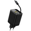 Dudao A67EU Gan 67W Wall Charger With Built-In Retractable USB-C Power Delivery Quick Charge Cable - Black - (A67EU-black)