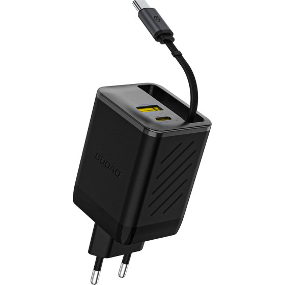Dudao A67EU Gan 67W Wall Charger With Built-In Retractable USB-C Power Delivery Quick Charge Cable - Black - (A67EU-black)