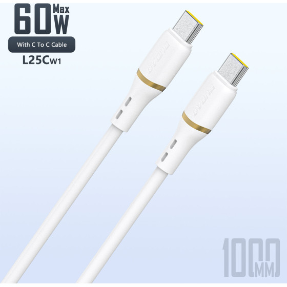 Dudao L25C USB-C - USB-C Silicone Cable 60W 1m - White - (L25C-white)