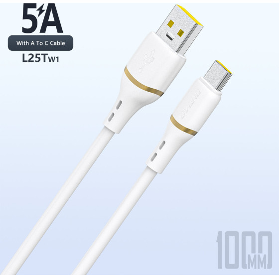 Dudao L25T USB-A - USB-C Silicone Cable 5A 1m - White - (L25T-white)