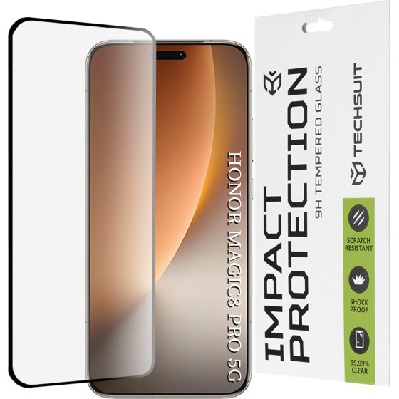 Techsuit - 111D Full Cover / Full Glue Glass / 3D Curved Screen - Honor Magic8 Pro - Black