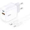 BWOO Wall Charger CDA182 Qc 38W 1x USB-A + 1x USB-C With USB-C C-Lightning Cable 1 m black